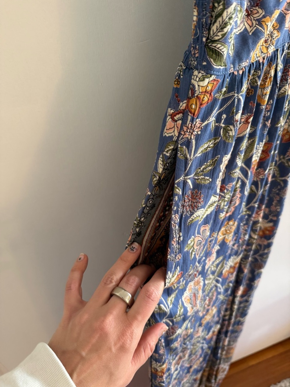 Angie Blue Floral Boho Maxi Dress with Rust Accents - Picture 3 of 5